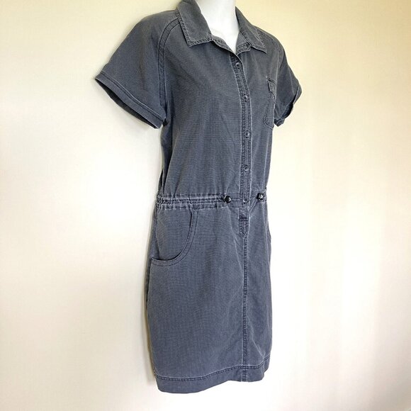 Woolrich Nylon Windwood Travel Dress with Pockets Short Sleeves Grey Check - Picture 2 of 7